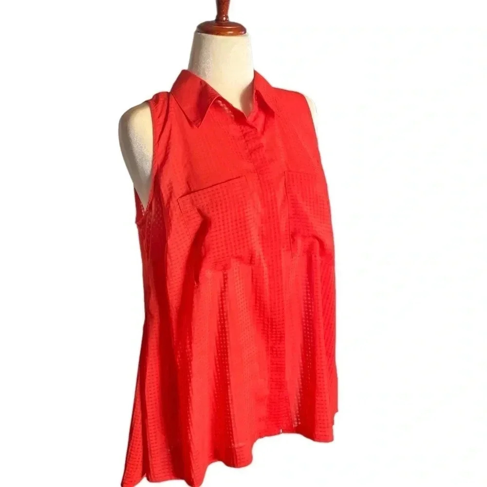 NY COLLECTIONS | Women’s Orange Sleeveless Button Down Sheer Blouse Size 1X - Picture 3 of 11
